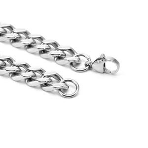 Bold silver stainless steel Cuban link necklace with polished finish and lobster clasp