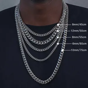 Detailed comparison of various stainless steel Cuban link chain sizes and lengths on model