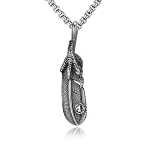 Vintage Stainless Steel Pendant Necklace Antique Silver Eagle Claw Feather Cross Skull Sword Men Women Hip Hop Gothic Jewelry