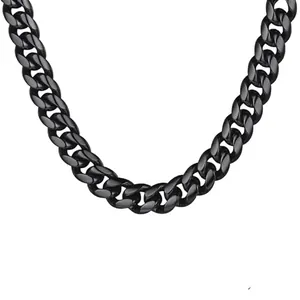 Detail shot of black polished Cuban link chain for men with high gloss finish