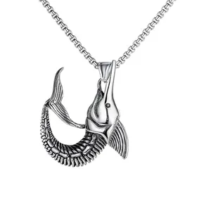 Gothic Punk Stainless Steel Box Chain Necklace With Alloy Fish Skull Viking Axe Cross Pendant For Men Women Hip Hop Trendy Jewelry