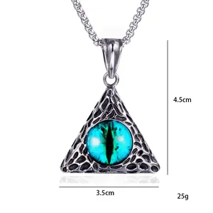 Collier hip hop en acier inoxydable avec pendentif triangle œil démoniaque bleu