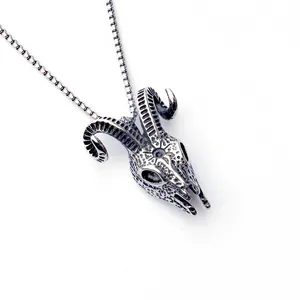 Vintage Punk Rock Goat Skull Pendant Necklace Gothic Stainless Steel Tribal Animal Skeleton Jewelry For Men Unisex