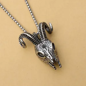 Gothic hip hop ram skull necklace made of vintage stainless steel with goat head pendant