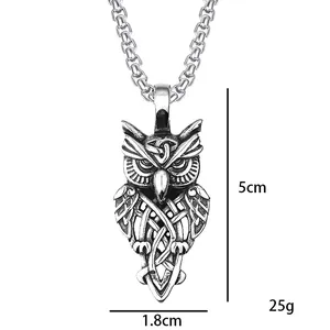 Pendentif hibou vintage en acier inoxydable avec nœuds celtiques sur chaîne