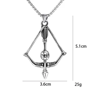 Punk style stainless steel bow and arrow pendant necklace with square pearl chain link