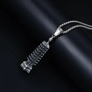 Vintage stainless steel pagoda pendant necklace for men with retro oxidized finish