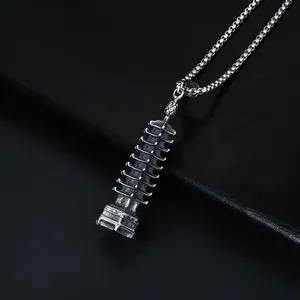 Retro stainless steel nine-story pagoda pendant necklace with punk vintage finish