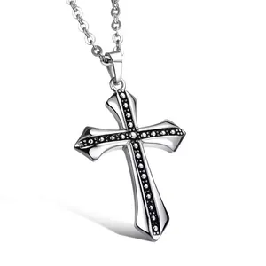 Retro Gothic Cross Pendant Necklace For Men Hip Hop Alloy Jewelry Vintage Silver Chain Necklace Decorative Accessory Gift