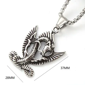 Collana con ciondolo a drago retrò in acciaio inossidabile per uomo, 28mm x 37mm