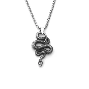Vintage Viking Snake Pendant Necklace For Men Women Stainless Steel Box Chain Alloy Animal Skull Cross Gothic Punk Jewelry