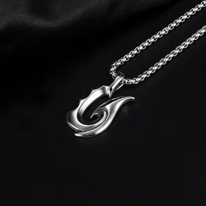 Polished stainless steel hook pendant necklace for men with a classic round link chain