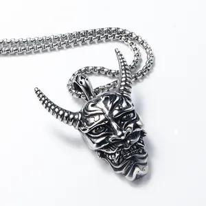 Retro Hannya-Maske Halskette mit Box-Kette im Punk-Gothic-Stil aus rostfreiem Stahl