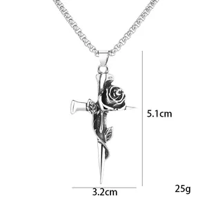 Retro-Gothic-Silber-Rosenkreuz-Halskette mit Boxkette für Männer und Frauen