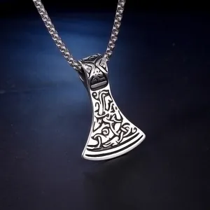 Collana con ciondolo ascia vichinga vintage in acciaio inossidabile e nodi celtici