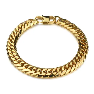 Men Gold Stainless Steel Cuban Link Bracelet Polished Heavy Chain Fashion Jewelry Accessory Gift For Him