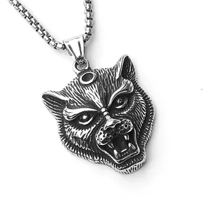 Hip Hop Stainless Steel Box Chain Necklace With Alloy Animal Wolf Skull Cross Anchor Pendant For Men Vintage Punk Gothic Jewelry