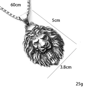 Collana con ciondolo testa di leone hip hop e catena box da 60cm da uomo argento