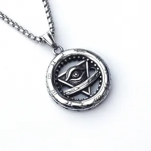 Collana con Ciondolo Occhio della Provvidenza Retrò Acciaio Inossidabile Catena a Scatola Lega Medaglione Rotondo con Numeri Romani Gioielli Punk Gothic per Uomo