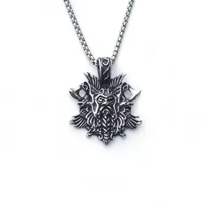 Wikinger Edelstahlkette Legierung Anhänger Halskette Für Herren Vintage Nordische Odin Axt Punk Gothic Altsilber Schmuck