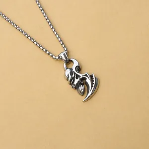 Collana con pendente a teschio in acciaio inossidabile argento stile punk per uomini