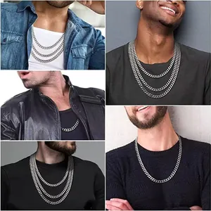 Collier chaîne gourmette en acier inoxydable pour homme avec fermoir à boîte poli