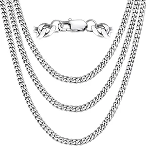 Collier à mailles gourmette en acier inoxydable argenté pour hommes avec fermoir homard