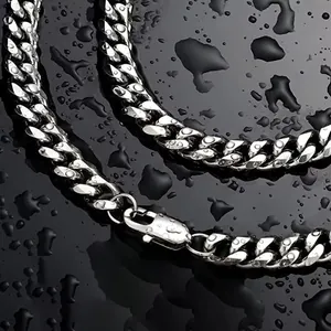 Collier Chaîne à Maillons Cubains en Acier Inoxydable Hip Hop pour Homme Bijoux en Acier Titane Poli Or Argent pour Fête