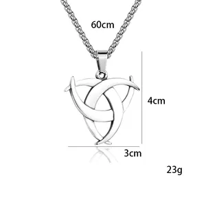 Viking triangle knot necklace in silver stainless steel, 60cm chain length measurements