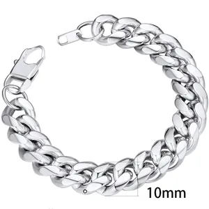Classic 10mm silver Figaro steel chain necklace for men with large lobster clasp closure