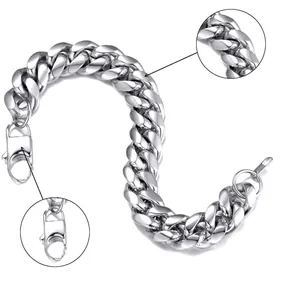 Polished silver Figaro Cuban link chain necklace for men with secure lobster clasp