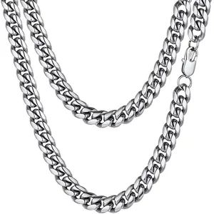 Polished silver stainless steel Figaro chain necklace with secure lobster clasp for men