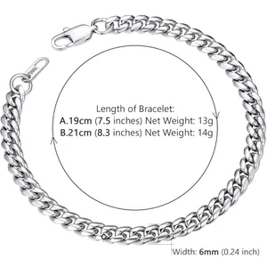 Detailed view of 316L stainless steel cuban chain with lobster clasp and sizing specs
