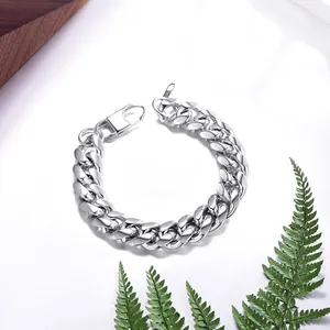 Polished stainless steel Figaro chain necklace for men with a large lobster clasp detail