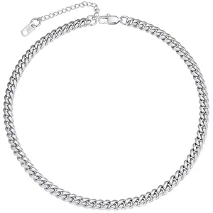 Detail of 316L stainless steel Cuban link chain with lobster clasp and material tag