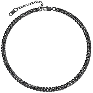 Detail of black 316L stainless steel Cuban chain showing the lobster clasp and engraving