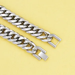 Polished chunky silver stainless steel Cuban link chain necklace with secure metal clasp