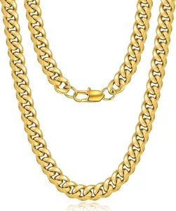 Detailed close-up of polished gold Cuban link chain with a secure lobster clasp