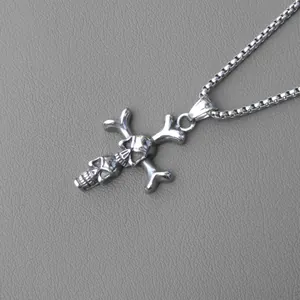 Collana punk in acciaio inossidabile con ciondolo a teschio e ossa e catena box
