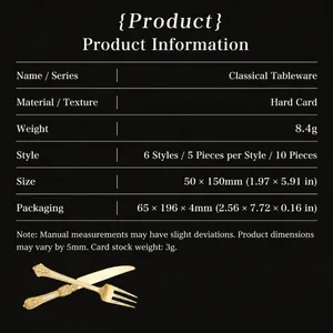 Detaillierte Angaben zu Vintage-Besteckaufklebern aus Karton mit 10 Stück pro Packung