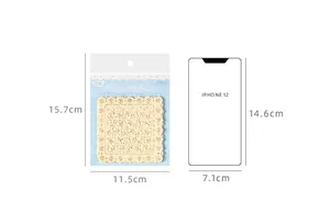 Detailed size comparison of hollow lace paper packaging and an iPhone 12 reference