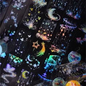 Retro Story Rainy Night Serie PET Holografische Tape Voor DIY Scrapbooking Dagboek Decoratieve Laser Esthetische Maan Ster Sticker