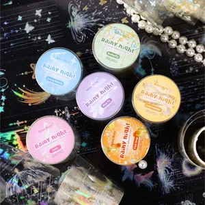 Retro Story Rainy Night washi tape set met glanzende laser vlinders en bloemmotieven