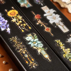 Vintage floral art stickers with sunflowers and pearl charms for DIY scrapbooking decor