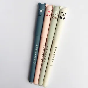 Set of four pastel erasable gel pens with cute 3D silicone animal toppers and matte barrels