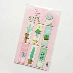 Detailed set of six magnetic bookmarks featuring cute green succulent and cactus designs