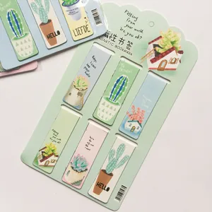 6-piece set of cactus magnetic bookmarks with green succulent illustrations and quotes