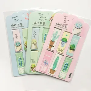 6-piece set of magnetic bookmarks featuring cute cactus and succulent plant illustrations