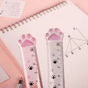 Kreatives Katzenpfote Kunststofflineal 15cm für Schüler mit Glitzer und rosa Design
