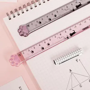 Süßes transparentes 15cm Lineal-Set mit Katzenpfote in Rosa und Grau für Schüler